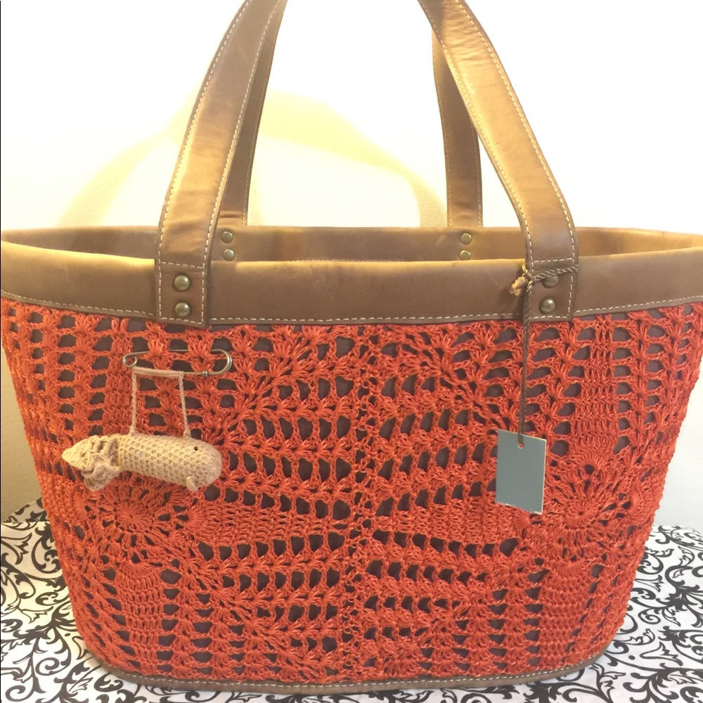 Kate Landry Crochet Purse with leather trim